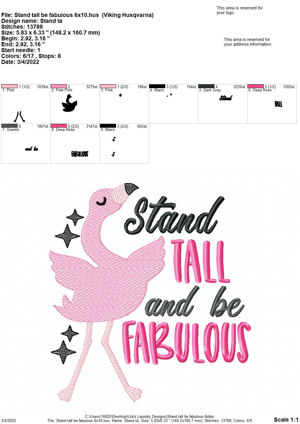 Stand Tall Be Fabulous - 3 sizes- Digital Embroidery Design