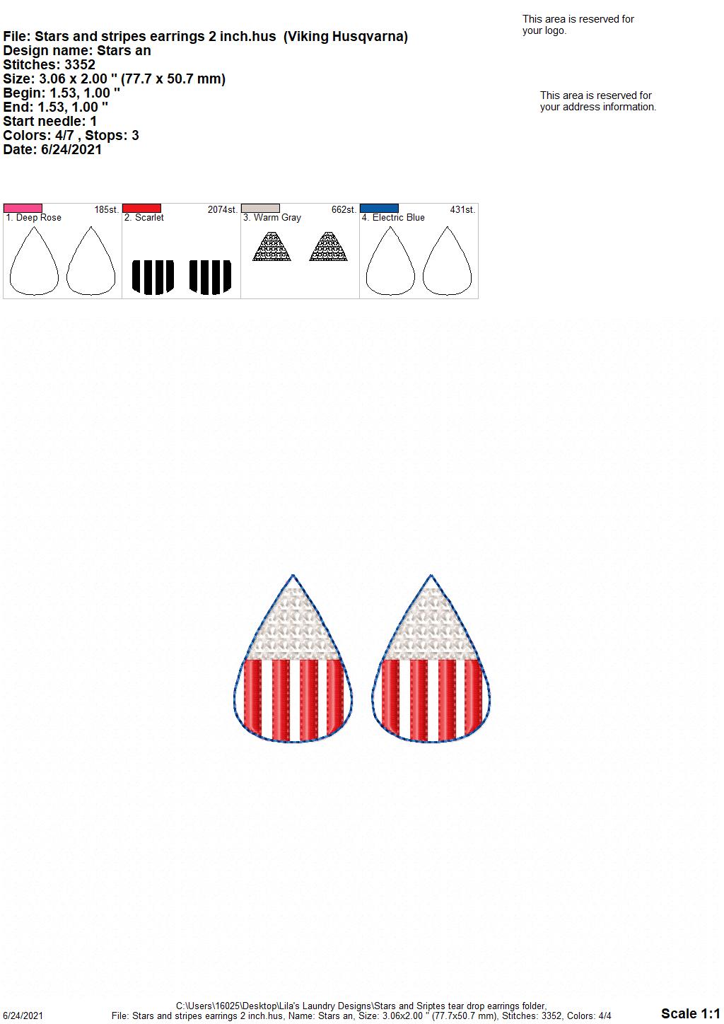Stars and Stripes Earrings - 2 Sizes - Digital Embroidery Design