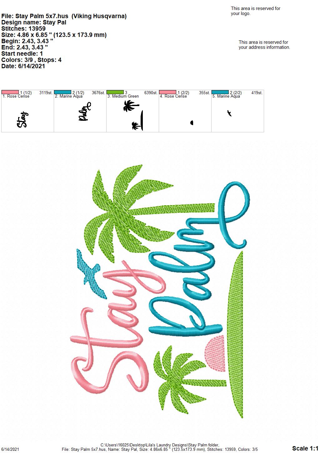 Stay Palm - 4 sizes- Digital Embroidery Design