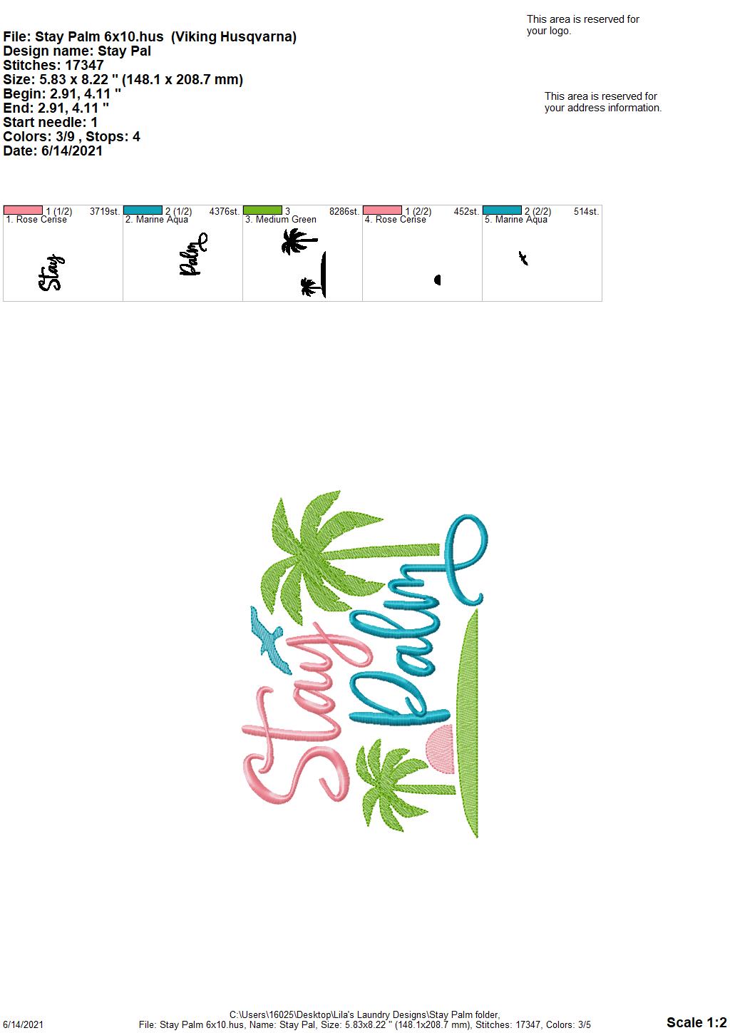 Stay Palm - 4 sizes- Digital Embroidery Design