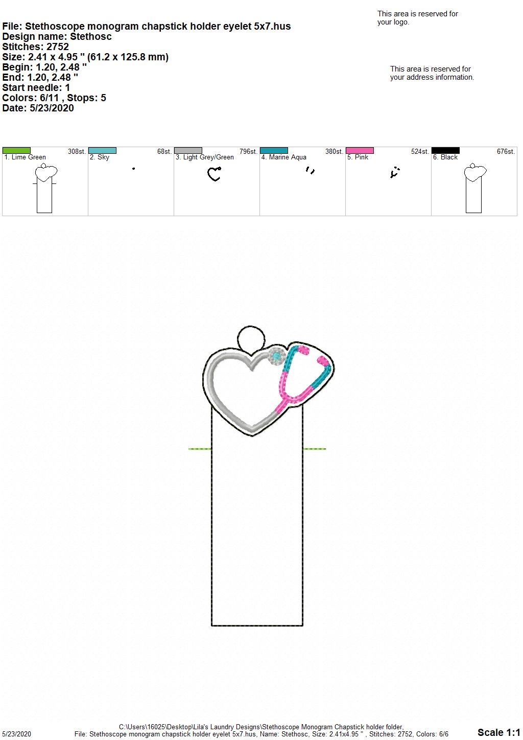 Stethoscope Monogram Chapstick Holders 5x7 - DIGITAL Embroidery DESIGN