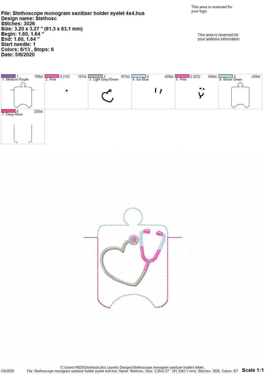 Stethoscope monogram Sanitizer Holders - DIGITAL Embroidery DESIGN (Copy)
