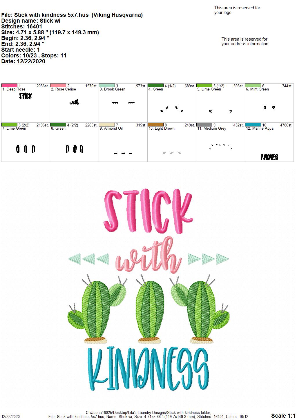 Stick With Kindness - 2 sizes- Digital Embroidery Design