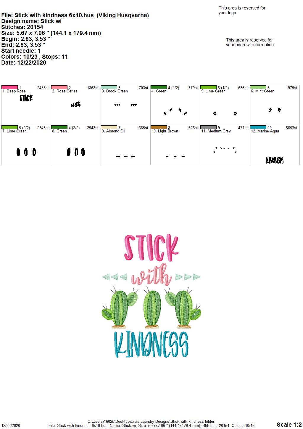 Stick With Kindness - 2 sizes- Digital Embroidery Design