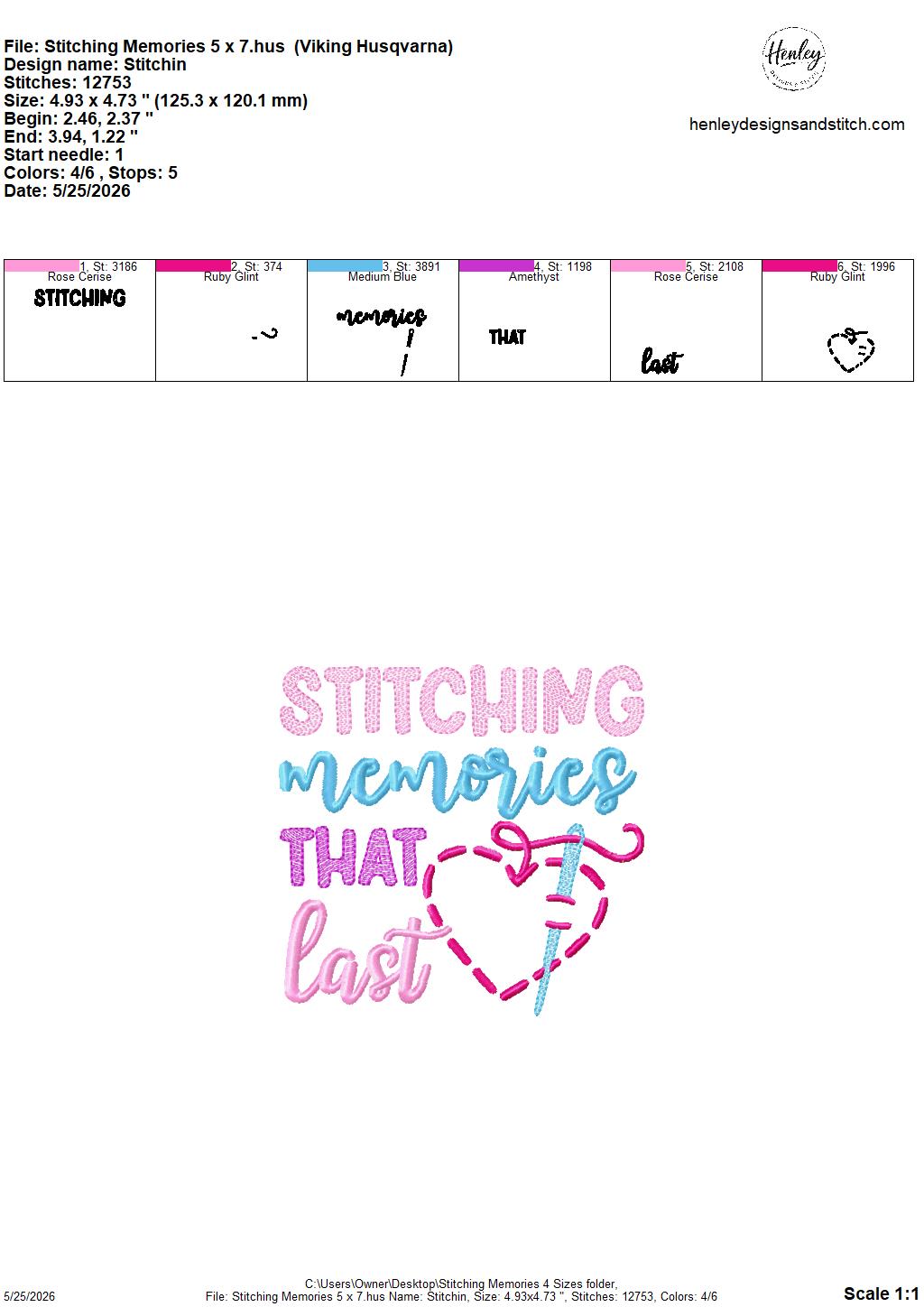 Sketch Stitching Memories - 4 x 4, 5 x 7, 6 x 10 and 8 x 12 - DIGITAL Embroidery Design