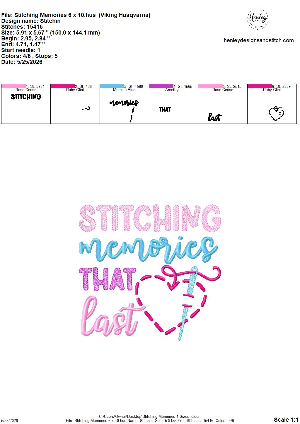 Sketch Stitching Memories - 4 x 4, 5 x 7, 6 x 10 and 8 x 12 - DIGITAL Embroidery Design