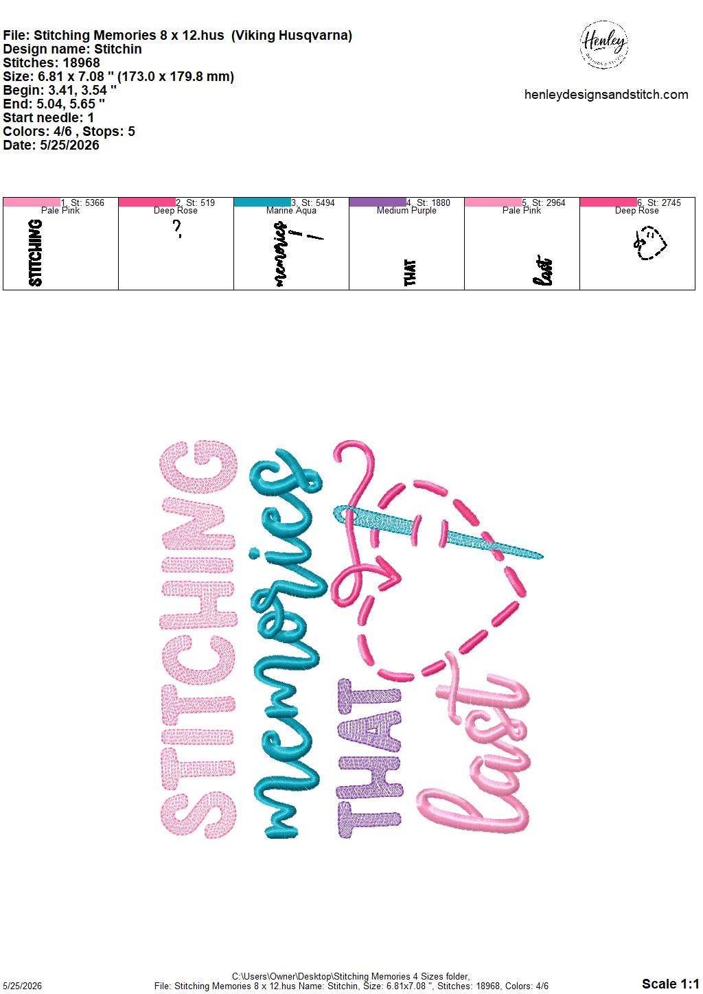 Sketch Stitching Memories - 4 x 4, 5 x 7, 6 x 10 and 8 x 12 - DIGITAL Embroidery Design
