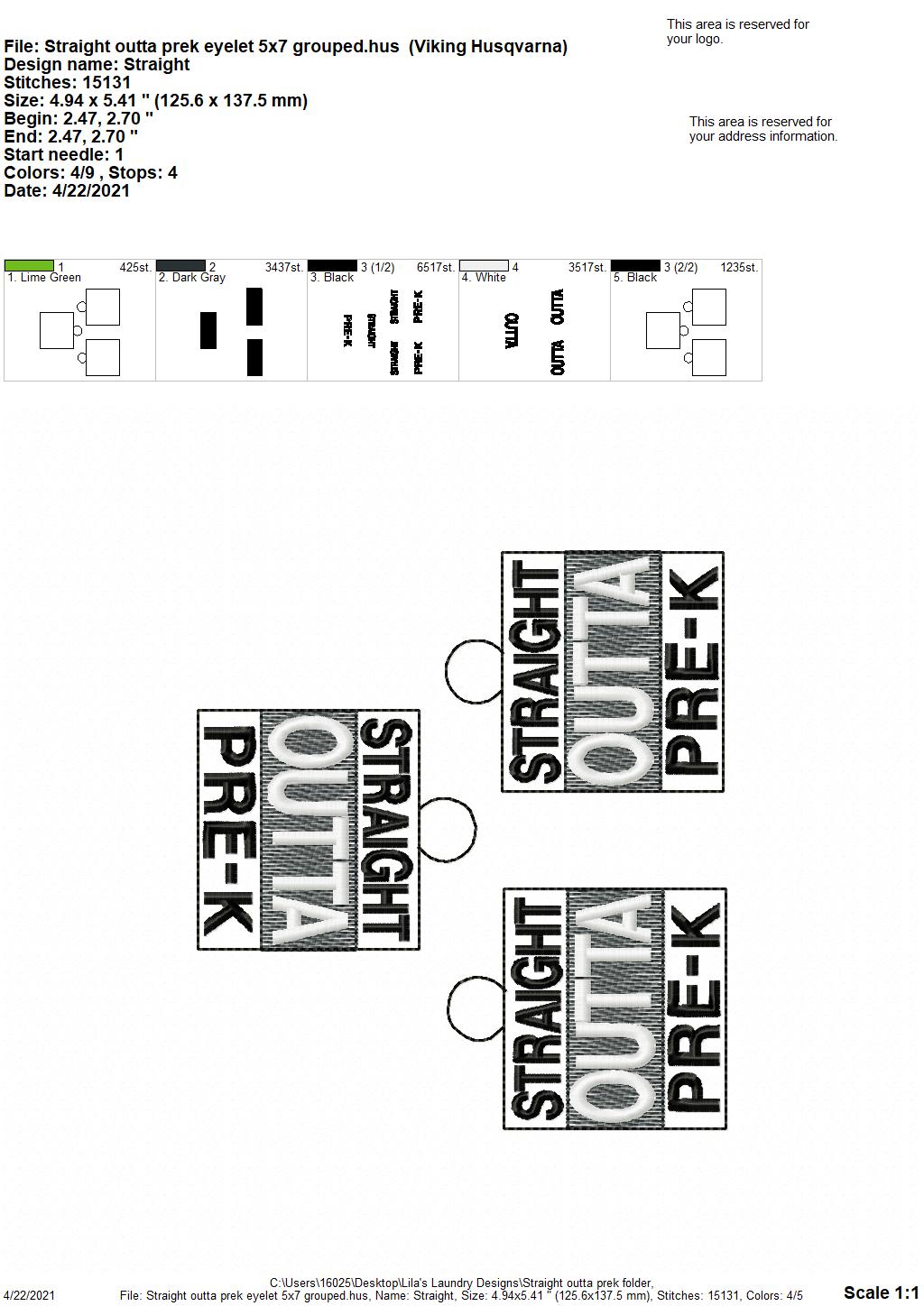 Straight Outta Pre-K Fobs _ DIGITAL Embroidery DESIGN