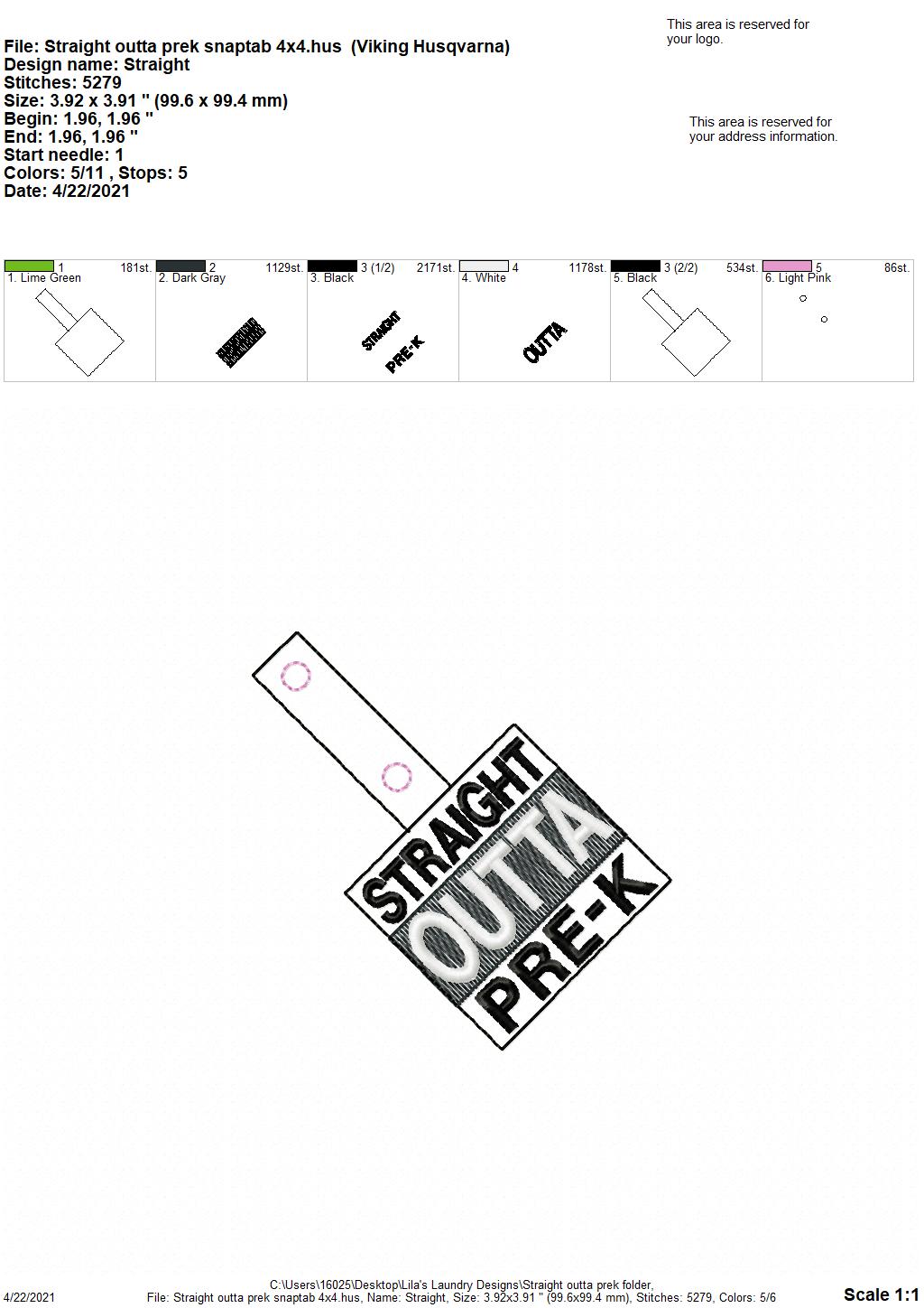 Straight Outta Pre-K Fobs _ DIGITAL Embroidery DESIGN