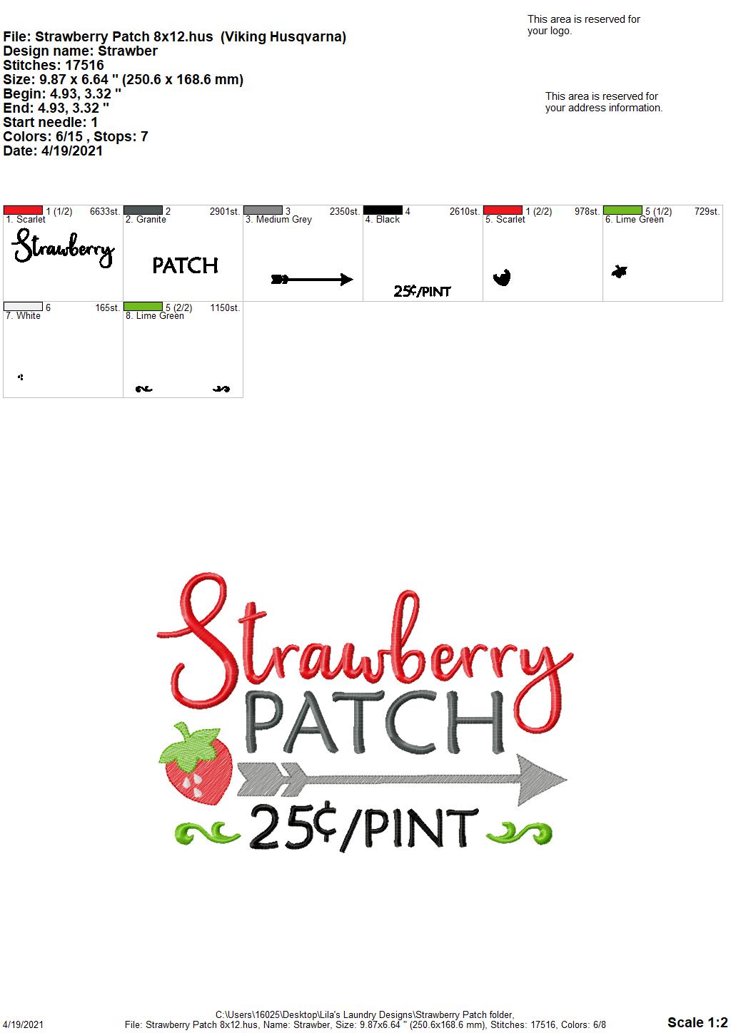 Strawberry Patch - 3 sizes- Digital Embroidery Design