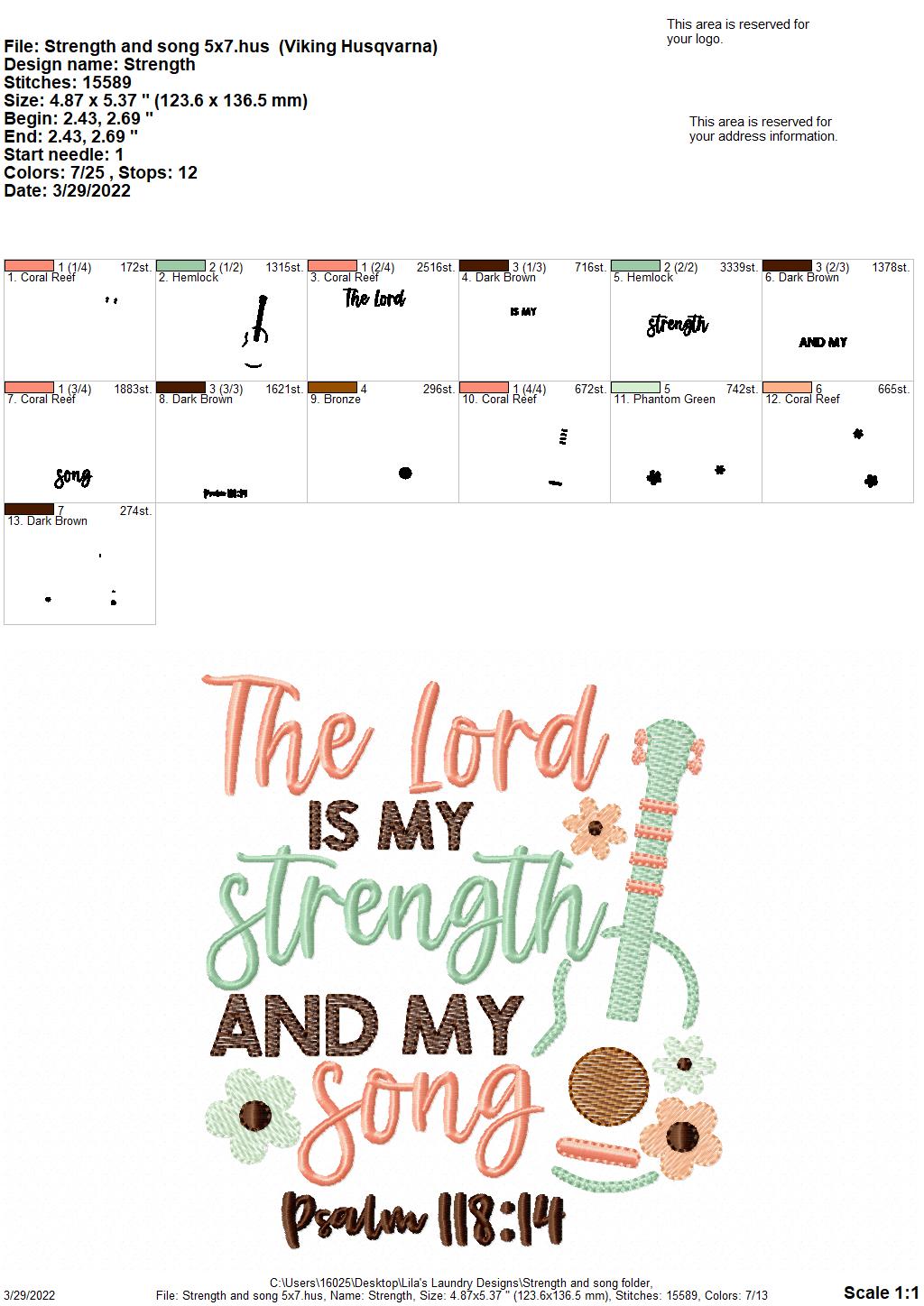 Strength and Song - 3 sizes- Digital Embroidery Design