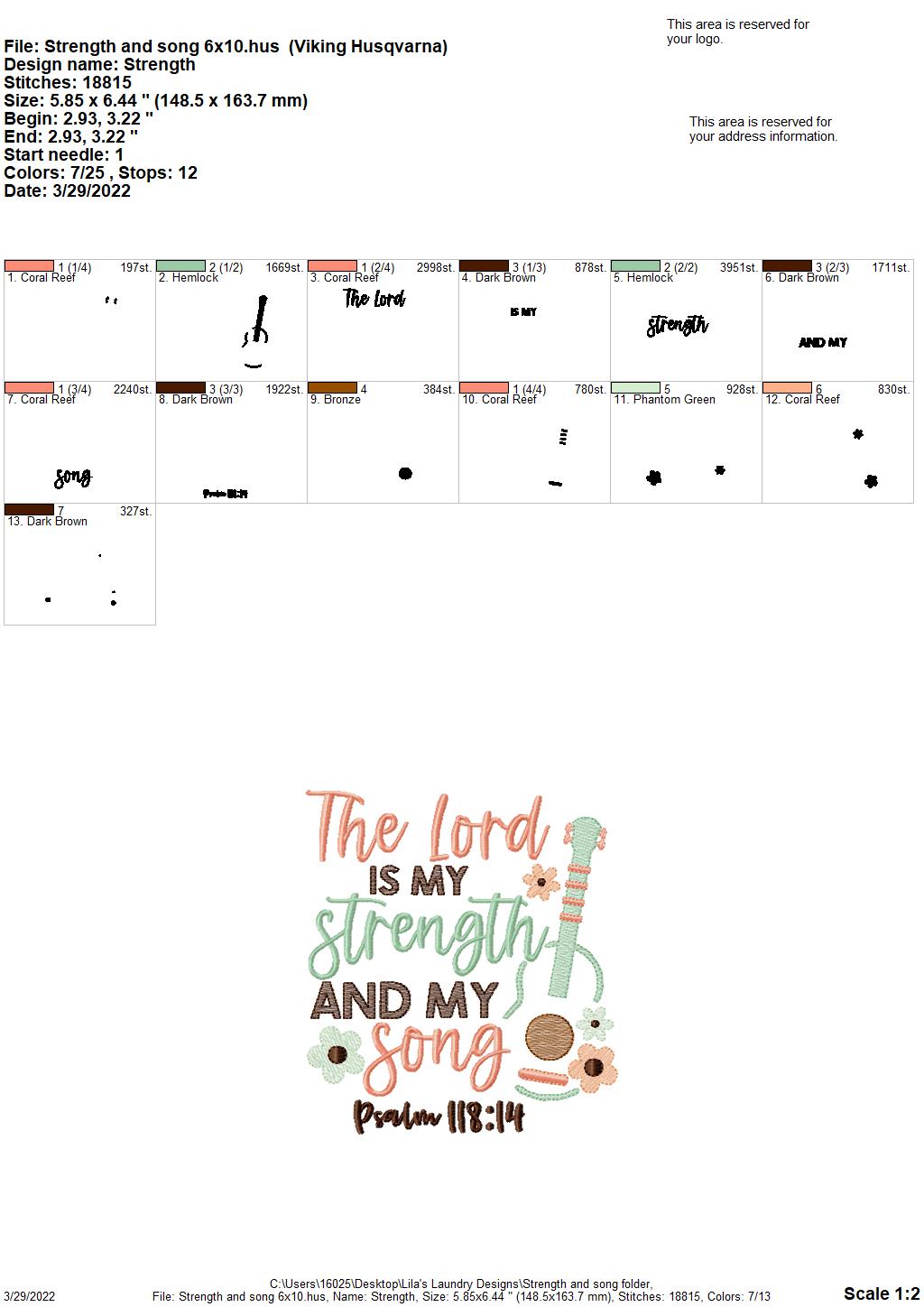 Strength and Song - 3 sizes- Digital Embroidery Design