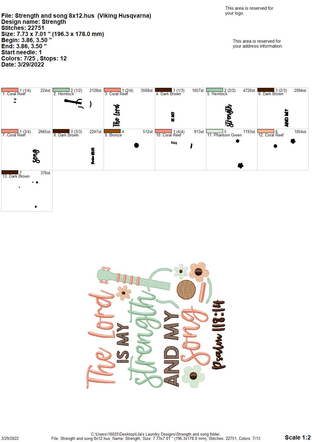 Strength and Song - 3 sizes- Digital Embroidery Design