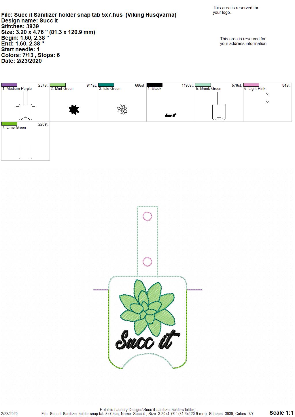 Succ It Sanitizer Holders - DIGITAL Embroidery DESIGN