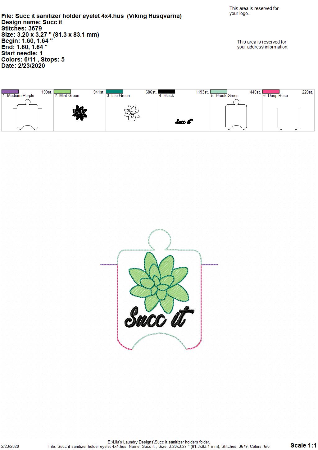Succ It Sanitizer Holders - DIGITAL Embroidery DESIGN