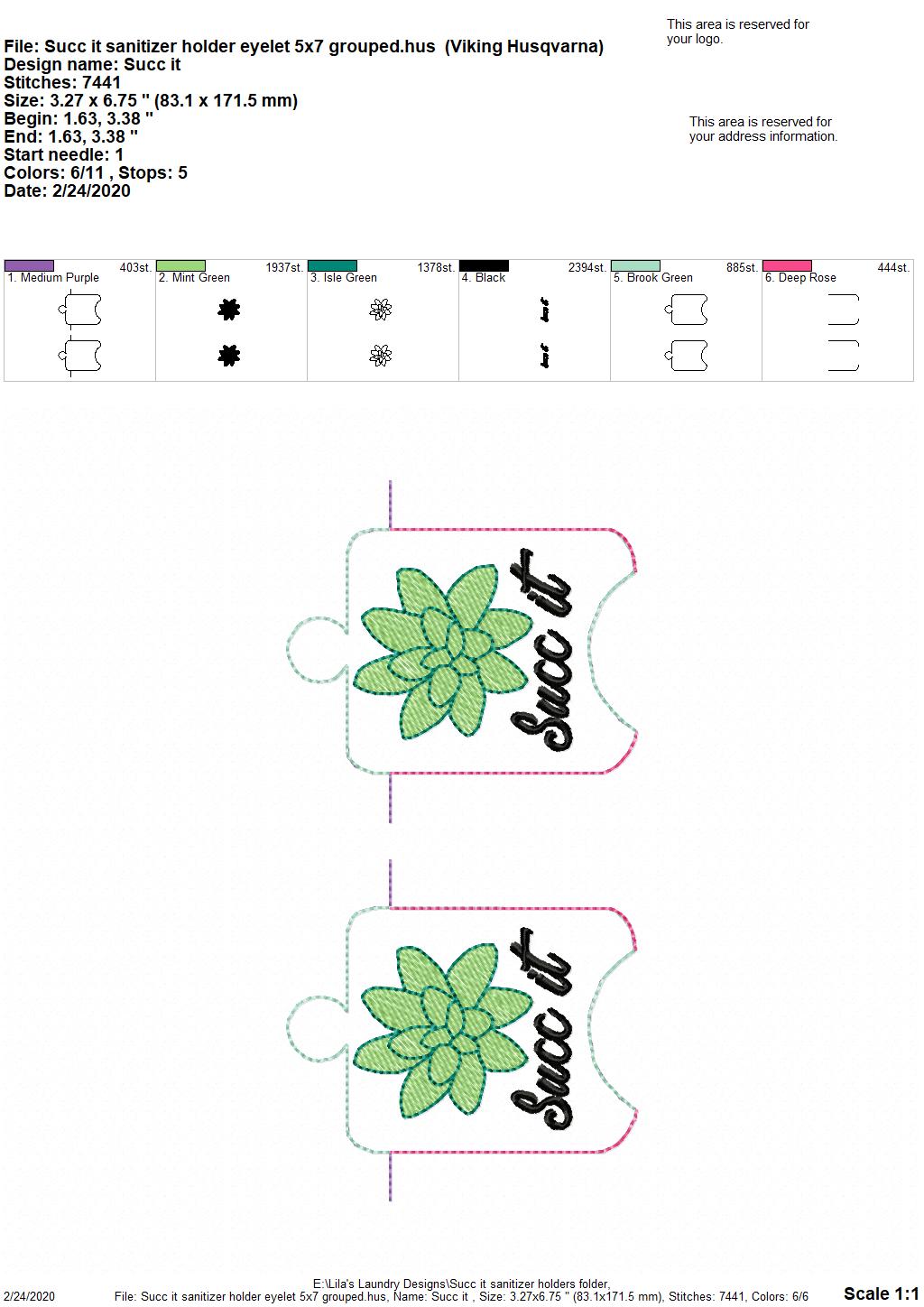 Succ It Sanitizer Holders - DIGITAL Embroidery DESIGN