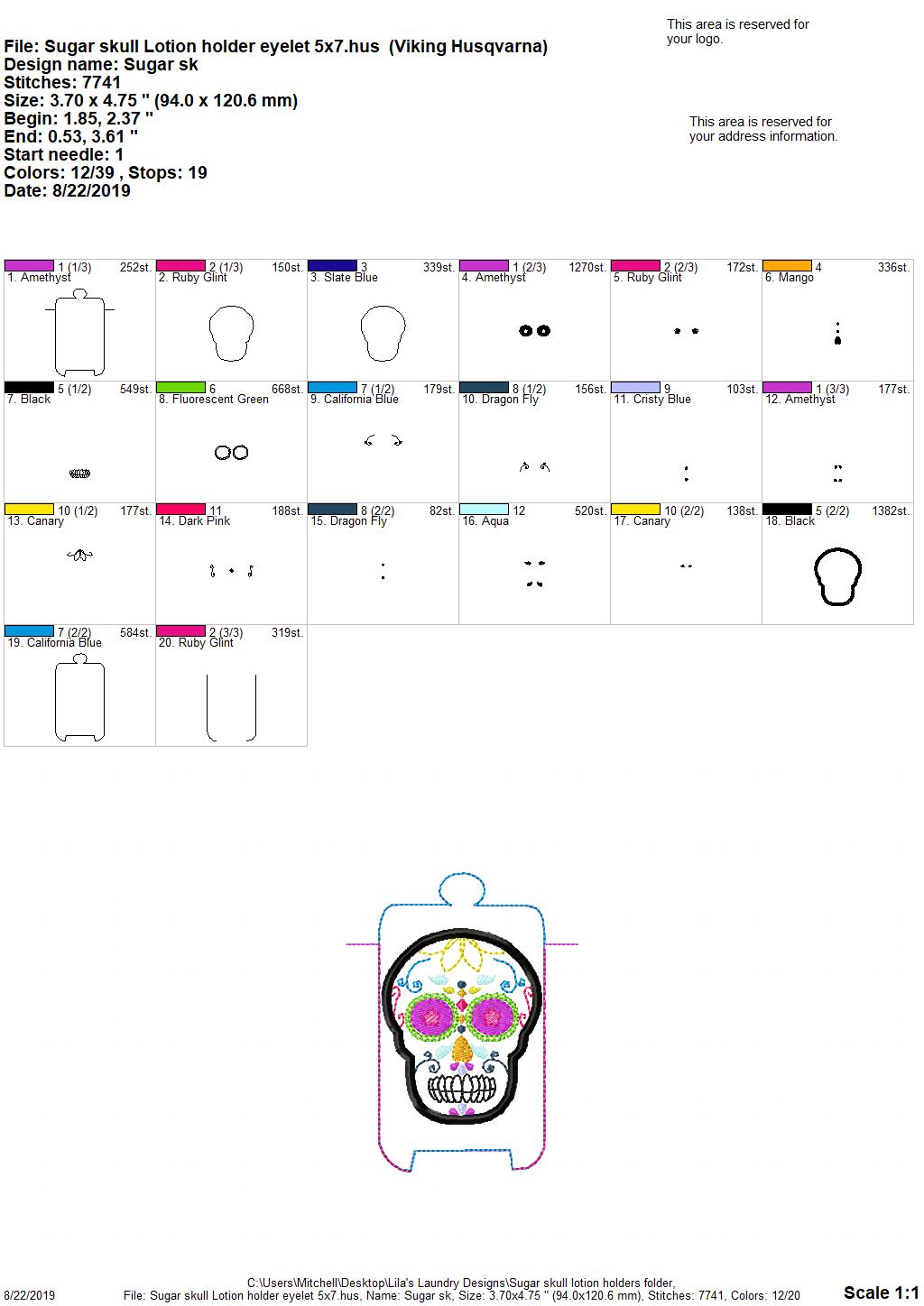 Sugar Skull Lotion Holders 5x7 included- DIGITAL Embroidery DESIGN