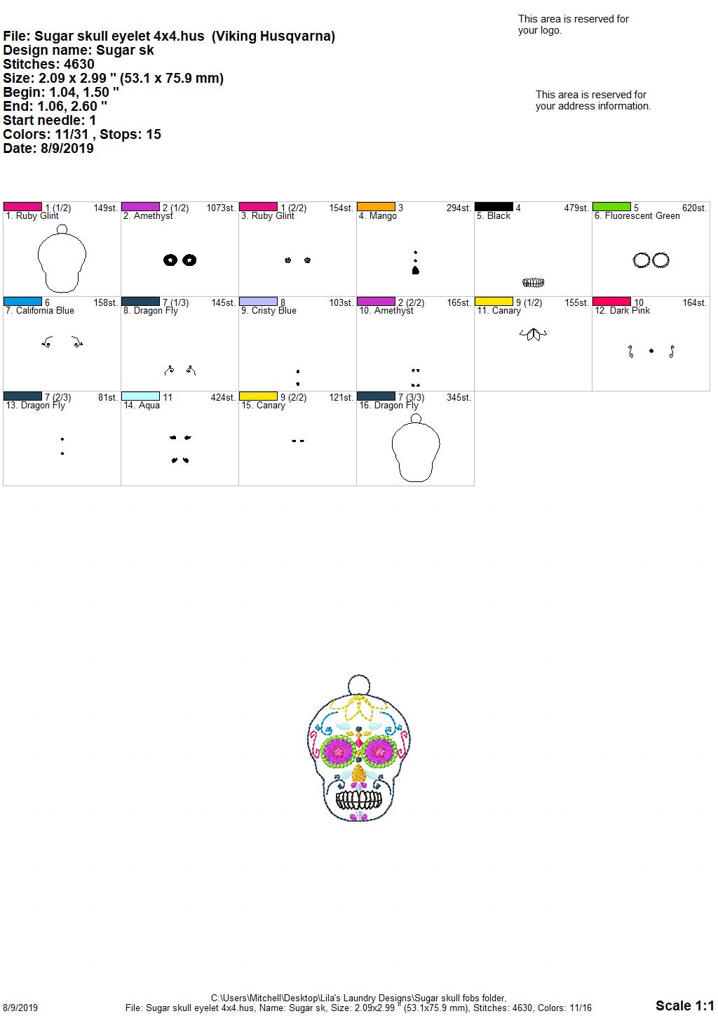 Sugar Skull Fobs - DIGITAL Embroidery DESIGN