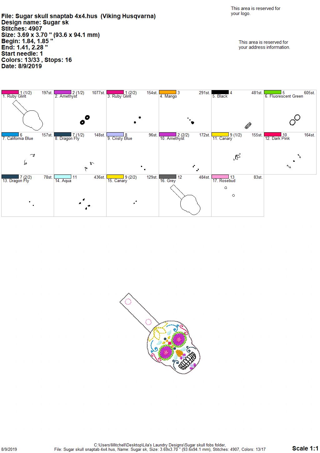 Sugar Skull Fobs - DIGITAL Embroidery DESIGN