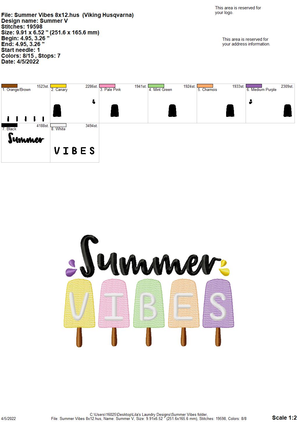 Summer Vibes - 3 sizes- Digital Embroidery Design