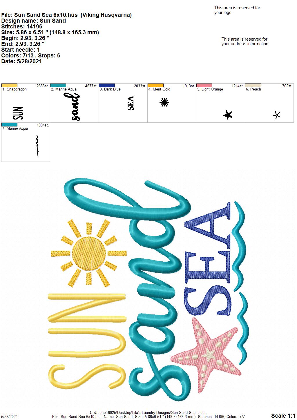 Sun Sand Sea - 4 sizes- Digital Embroidery Design