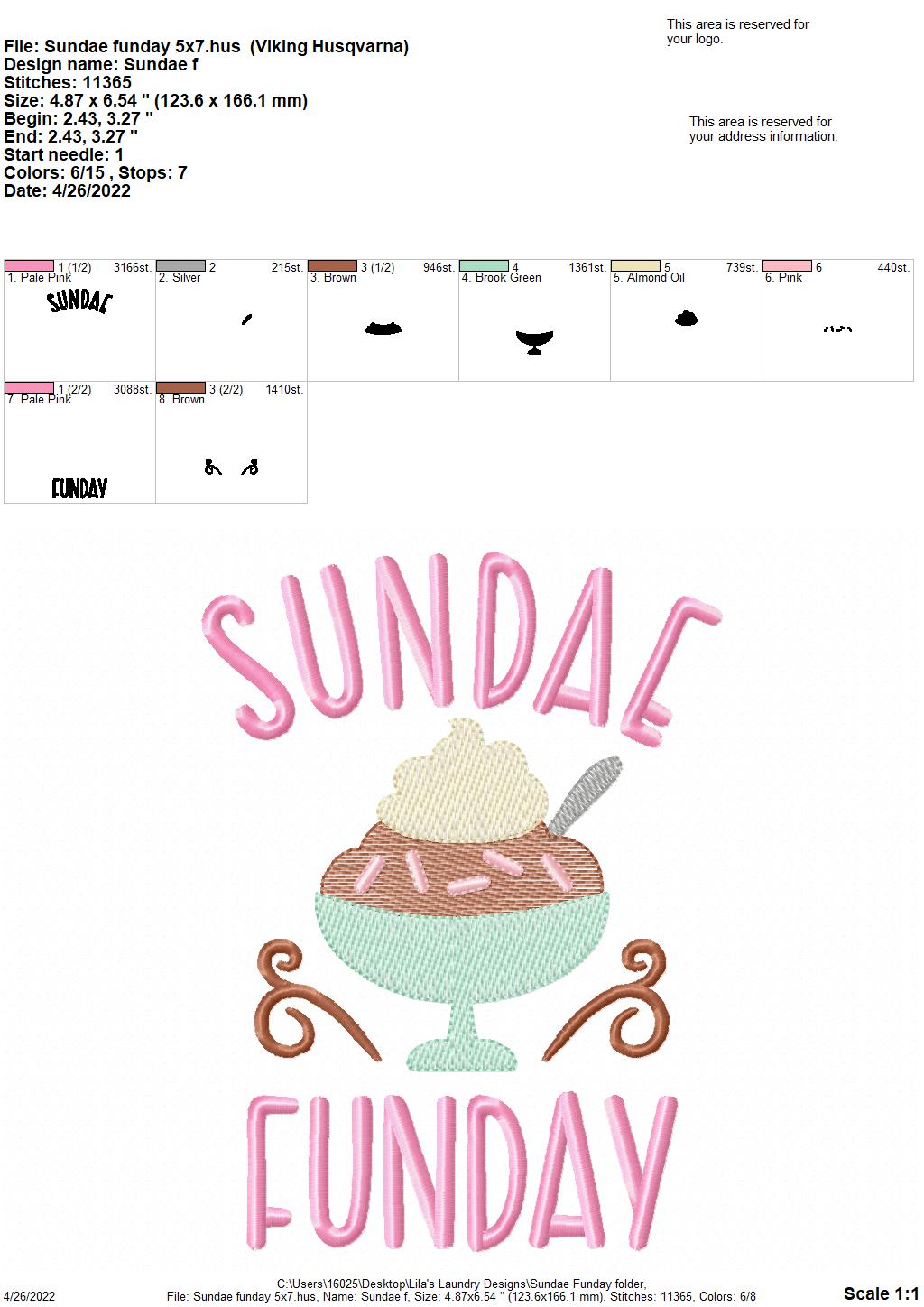Sundae Funday- 3 sizes- Digital Embroidery Design