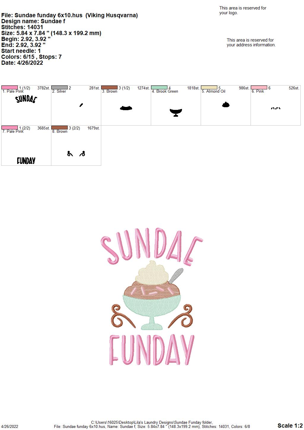 Sundae Funday- 3 sizes- Digital Embroidery Design