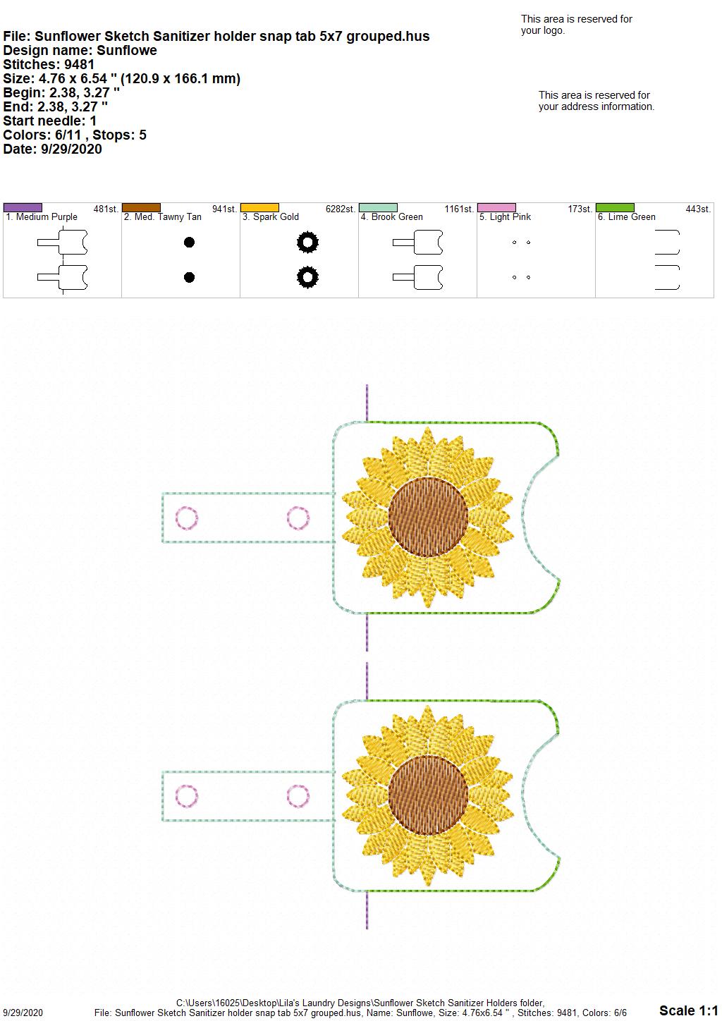 Sunflower Sketch Sanitizer Holders - DIGITAL Embroidery DESIGN