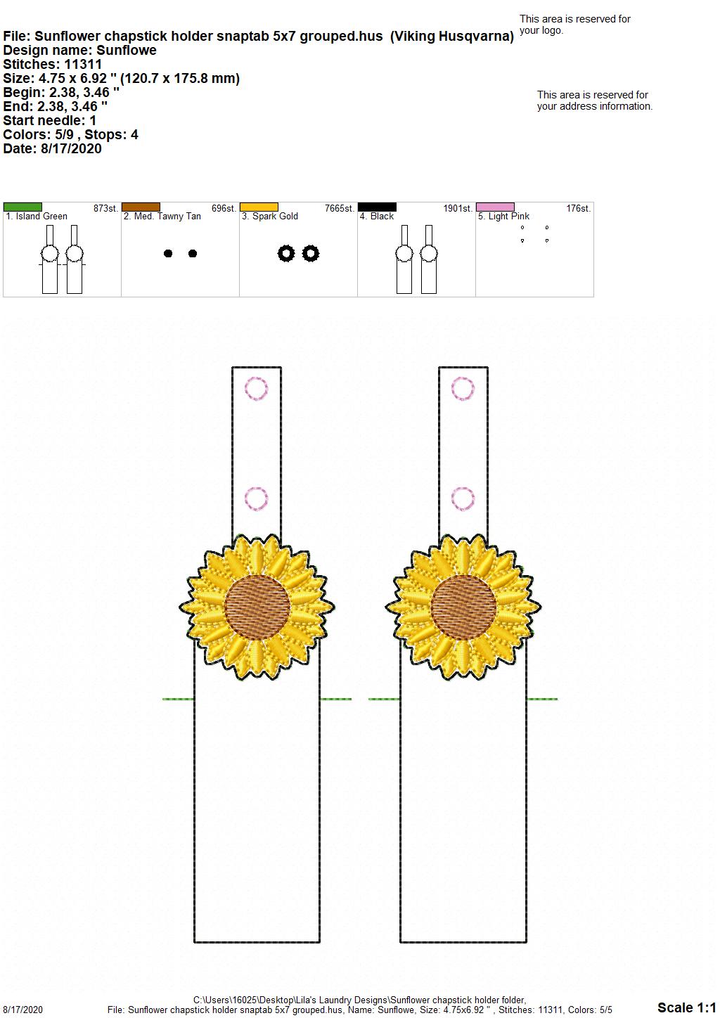 Sunflower Lip Balm Holders 5x7 - DIGITAL Embroidery DESIGN