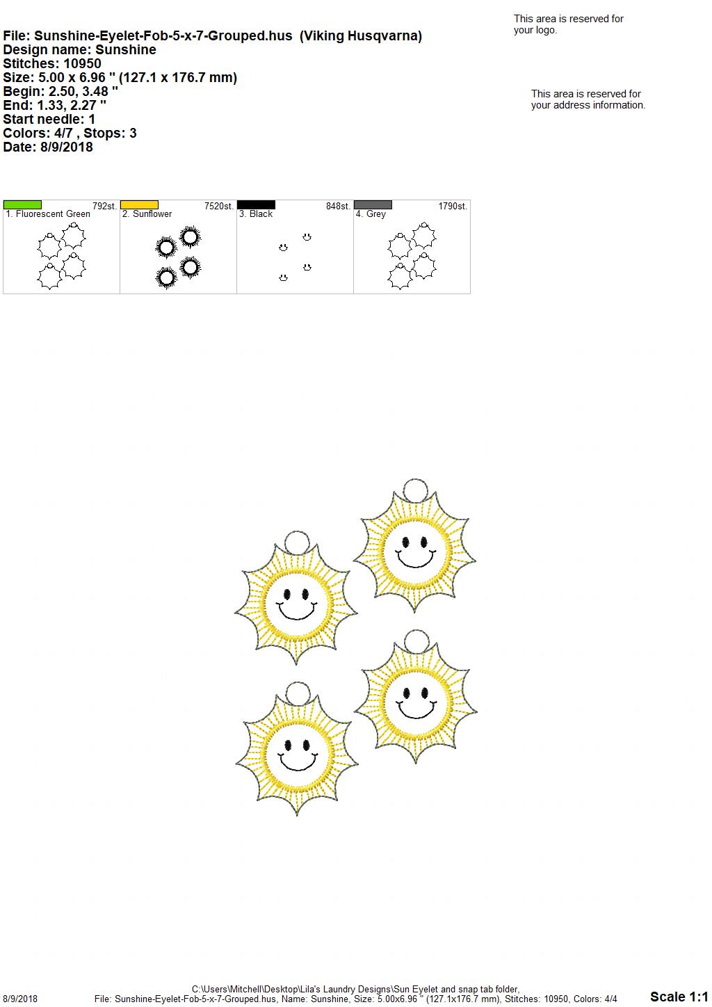 Sunshine Fobs - Embroidery Design - DIGITAL Embroidery DESIGN