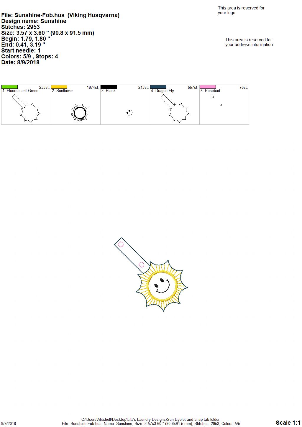 Sunshine Fobs - Embroidery Design - DIGITAL Embroidery DESIGN