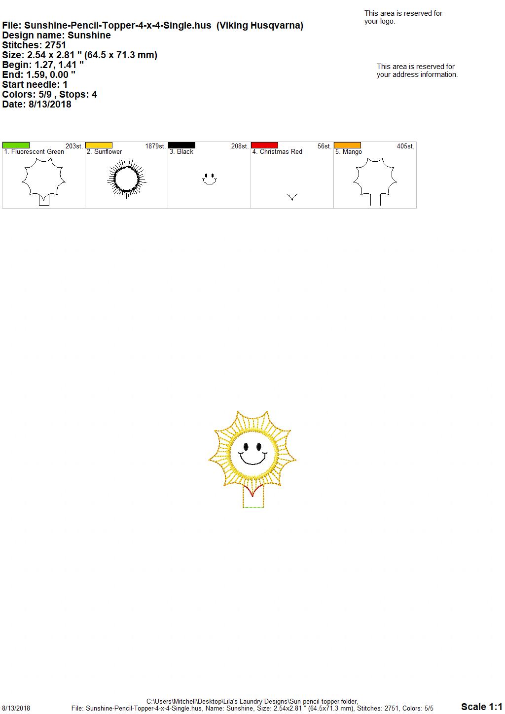 Sun Pencil Toppers - Embroidery Design - DIGITAL Embroidery DESIGN