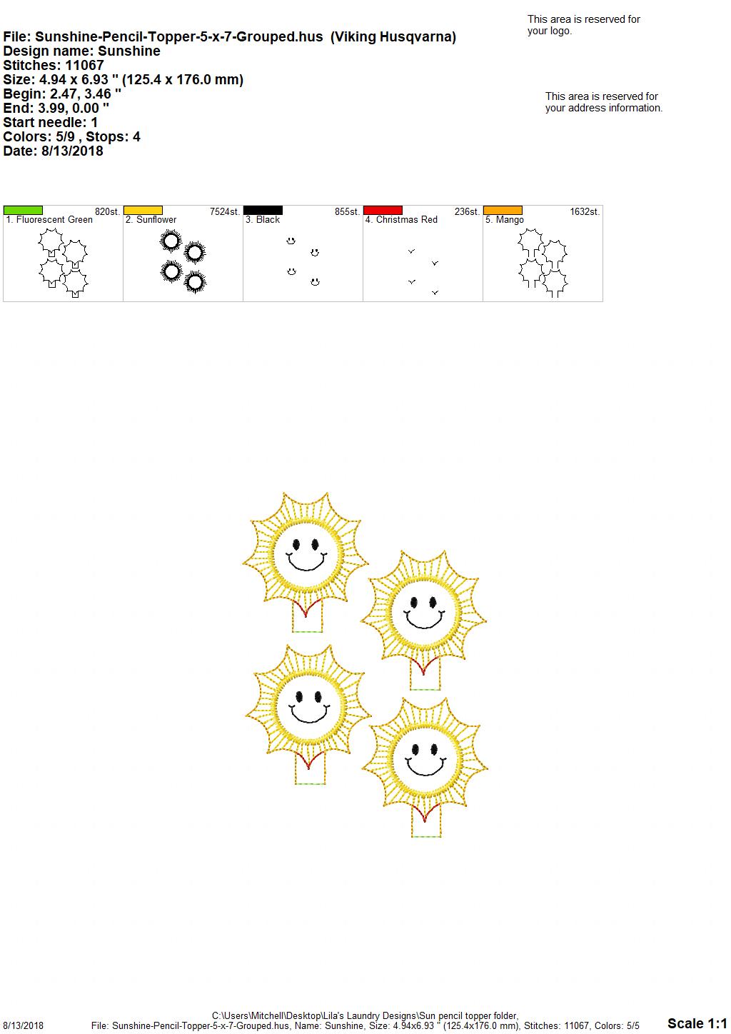 Sun Pencil Toppers - Embroidery Design - DIGITAL Embroidery DESIGN