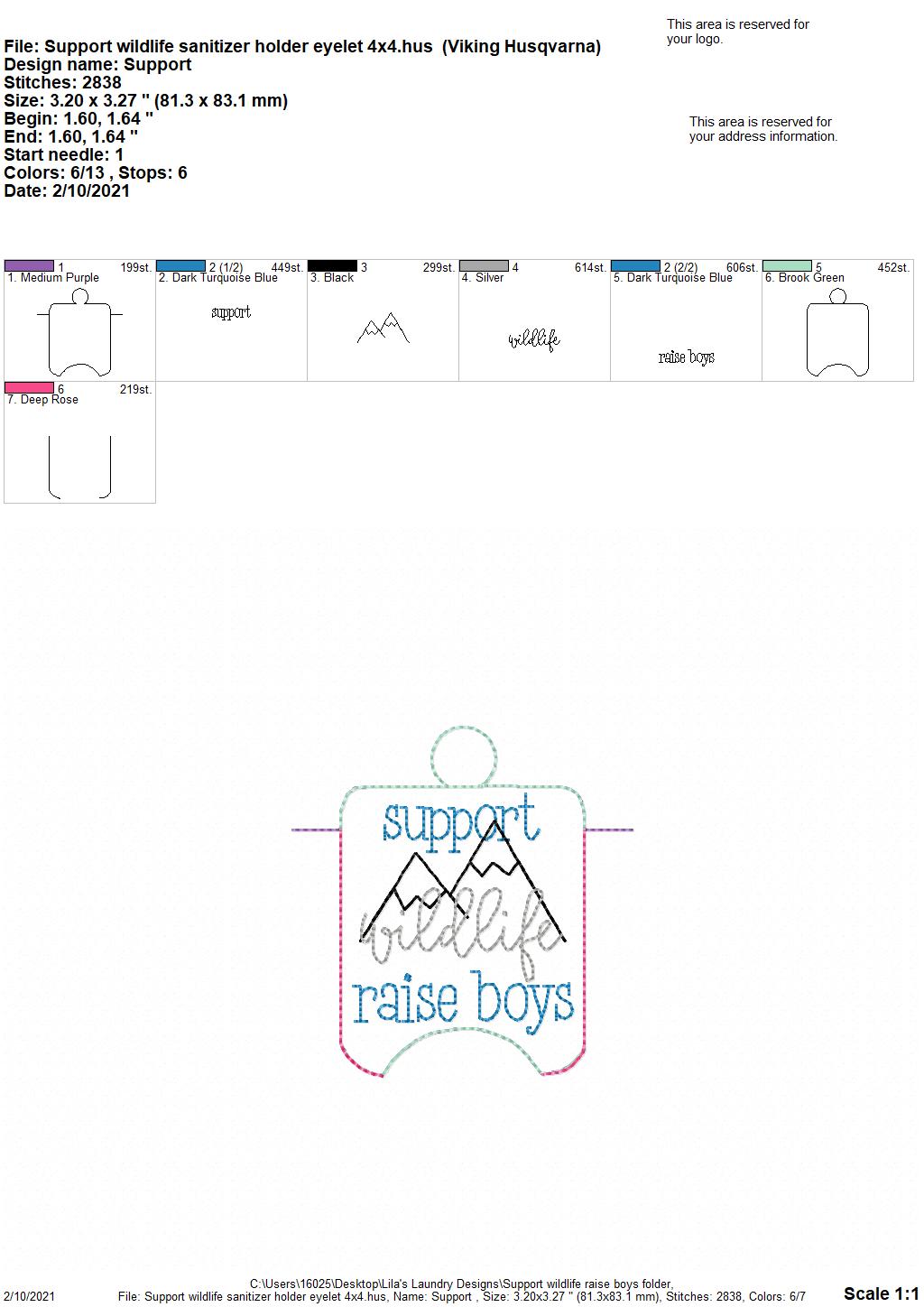 Support Wildlife Raise Boys Sanitizer Holders - DIGITAL Embroidery DESIGN