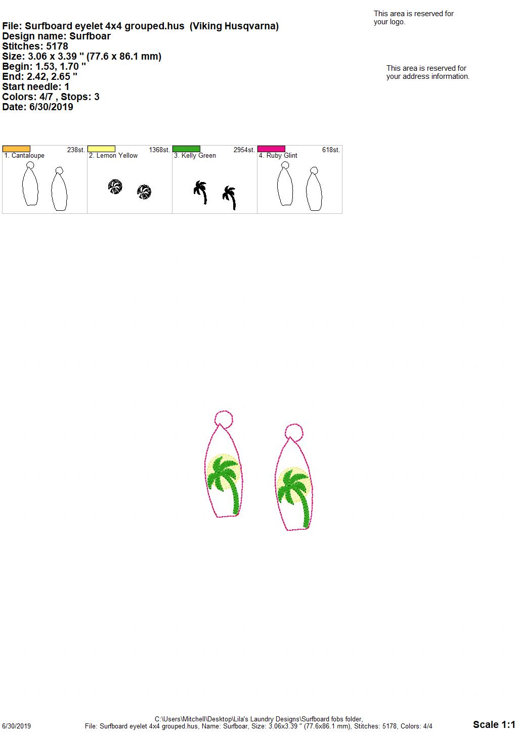 Surfboard Fobs - DIGITAL Embroidery DESIGN