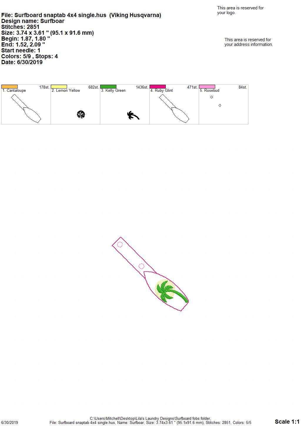 Surfboard Fobs - DIGITAL Embroidery DESIGN