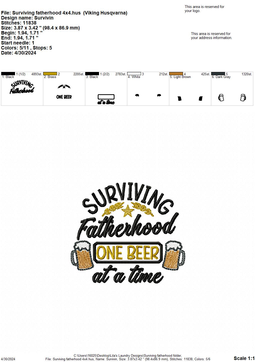 Surviving Fatherhood - 4 Sizes - Digital Embroidery Design