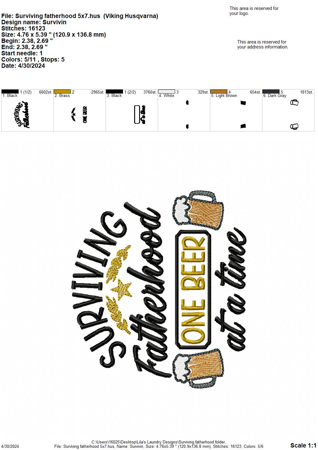 Surviving Fatherhood - 4 Sizes - Digital Embroidery Design
