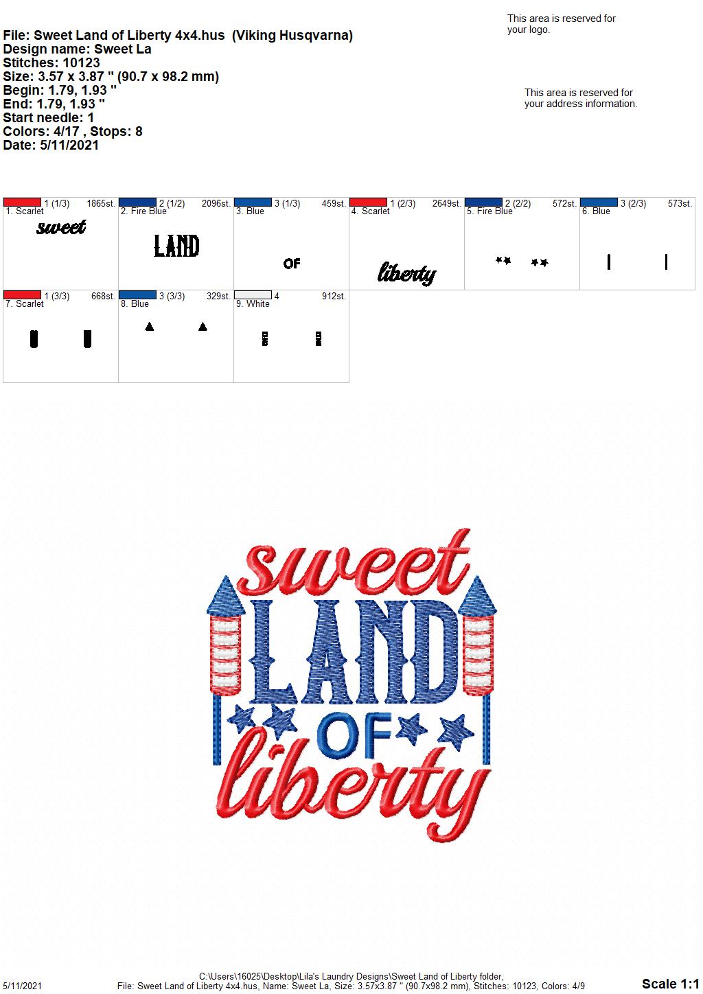 Sweet Land of Liberty - 4 sizes- Digital Embroidery Design