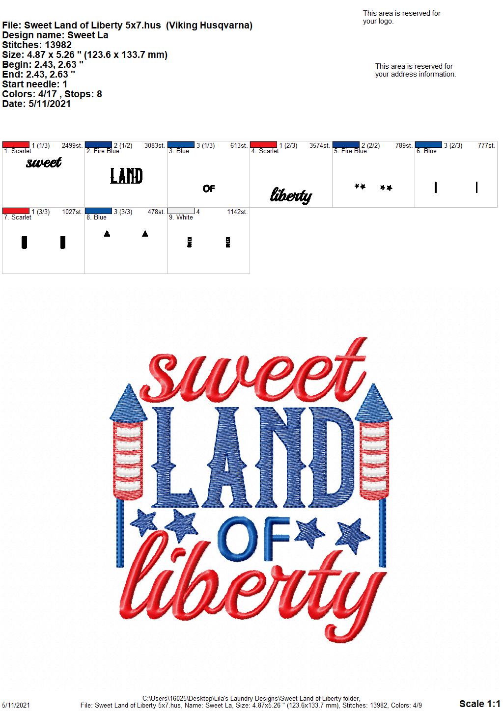 Sweet Land of Liberty - 4 sizes- Digital Embroidery Design