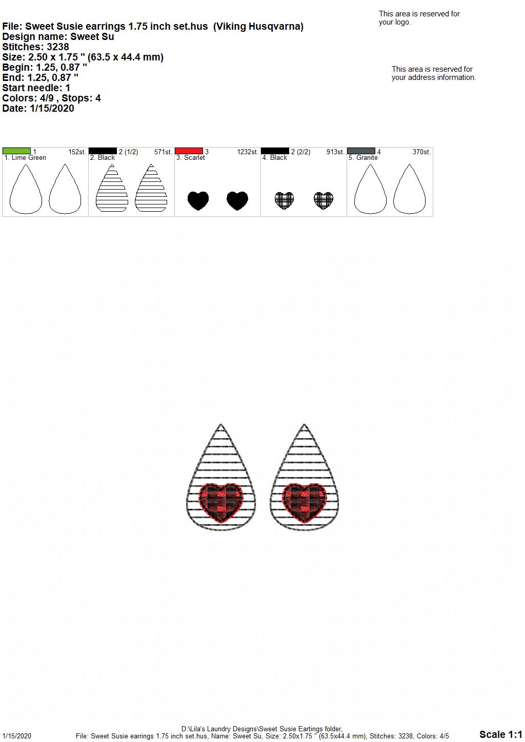 Sweet Susie Earrings - 3 sizes - Digital Embroidery Design