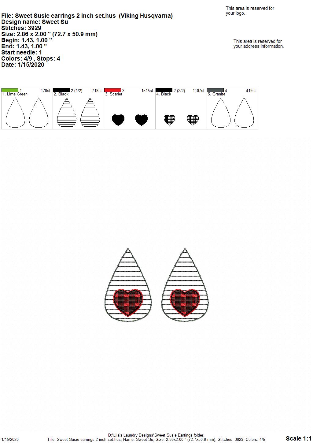 Sweet Susie Earrings - 3 sizes - Digital Embroidery Design