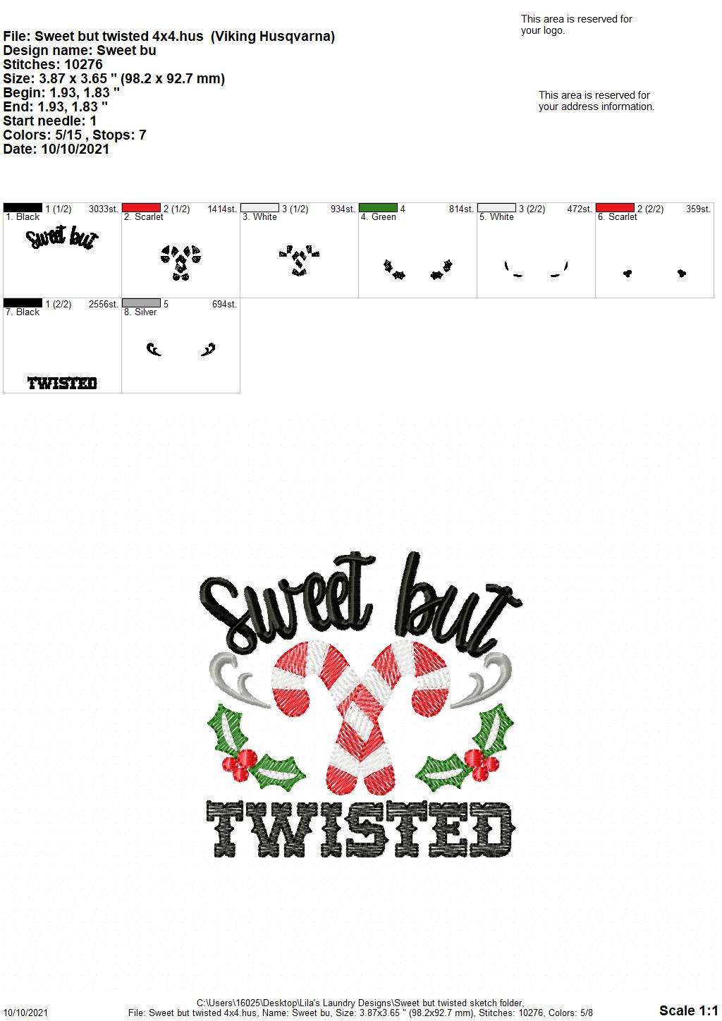 Sweet But Twisted Sketch - 4 sizes- Digital Embroidery Design
