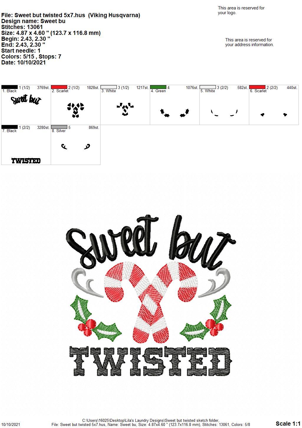 Sweet But Twisted Sketch - 4 sizes- Digital Embroidery Design