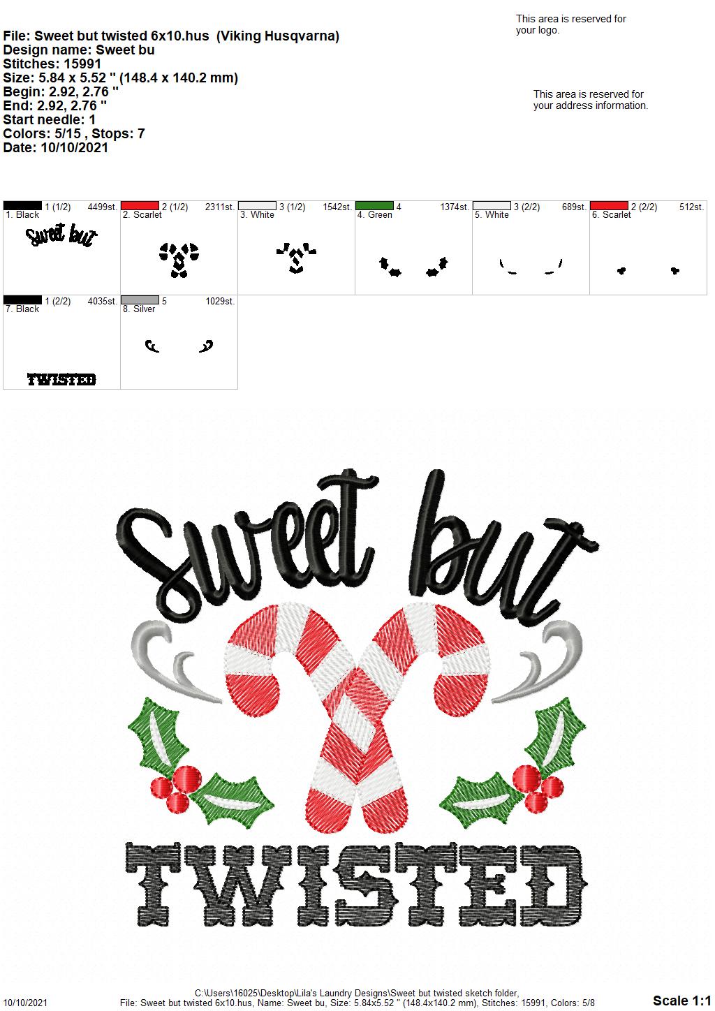 Sweet But Twisted Sketch - 4 sizes- Digital Embroidery Design