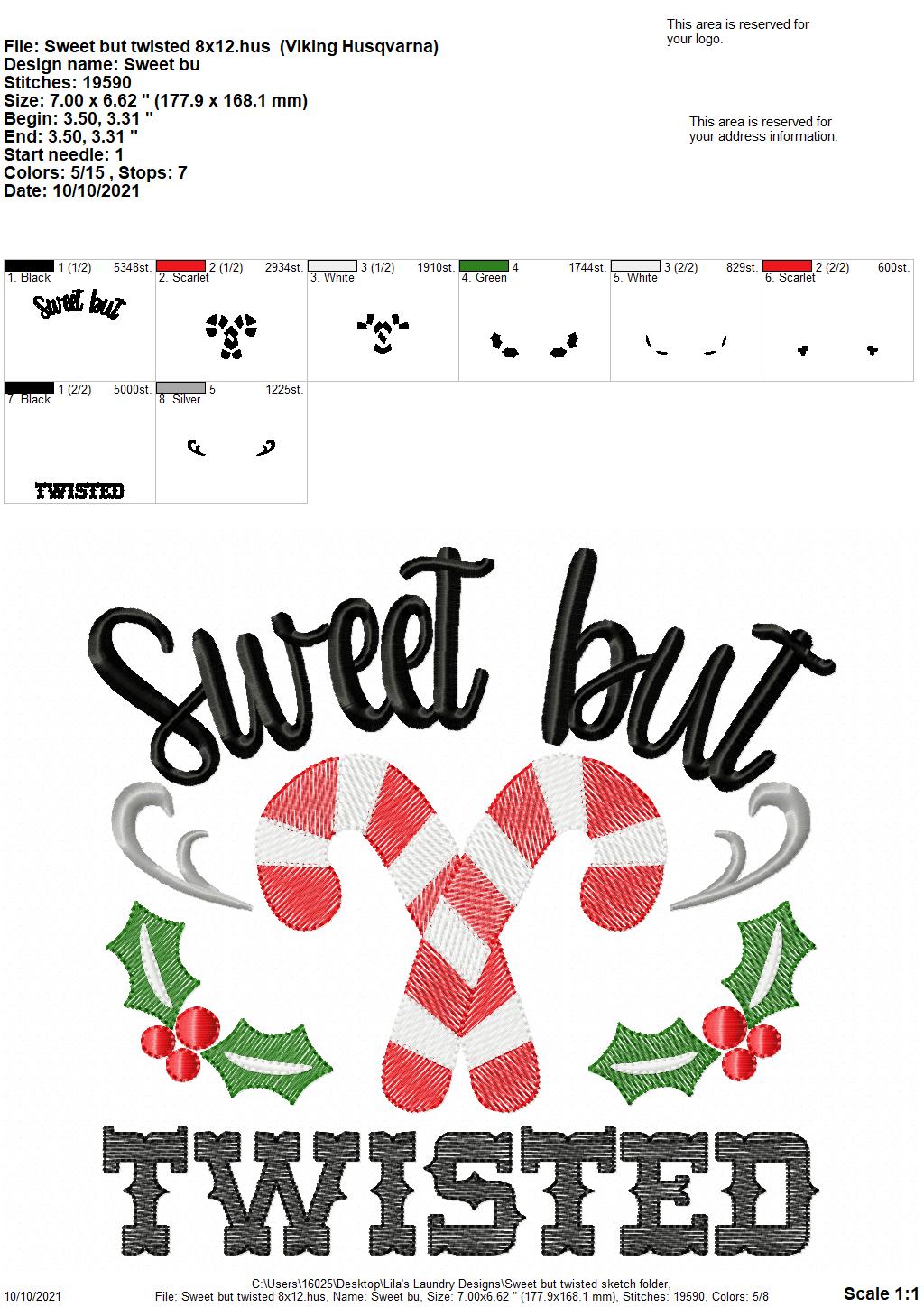 Sweet But Twisted Sketch - 4 sizes- Digital Embroidery Design