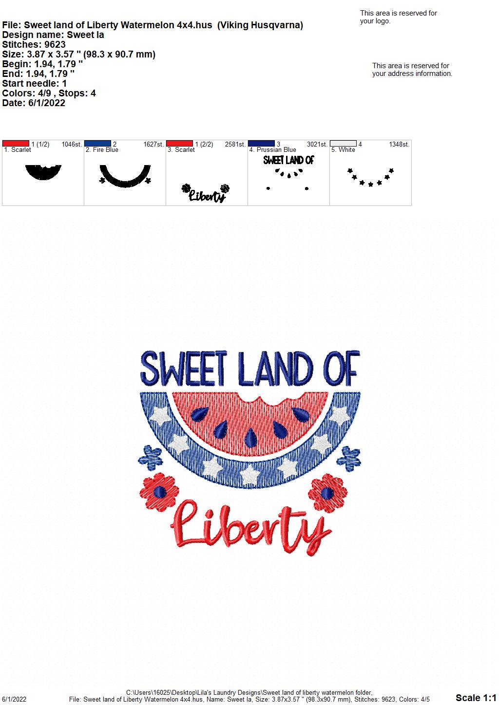 Sweet Land of Liberty Watermelon - 4 sizes- Digital Embroidery Design
