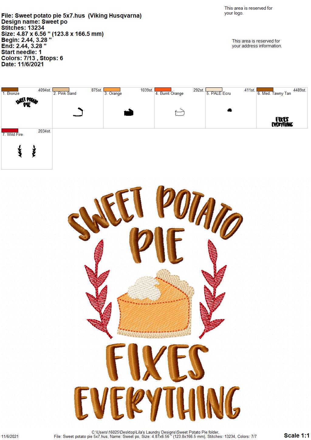 Sweet Potato Pie - 3 sizes- Digital Embroidery Design
