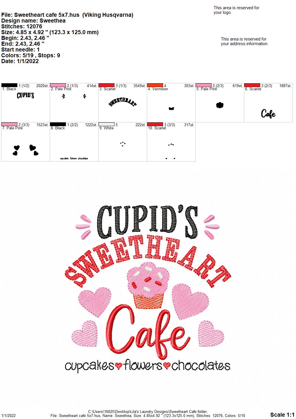 Sweetheart Cafe Sketch - 3 sizes- Digital Embroidery Design