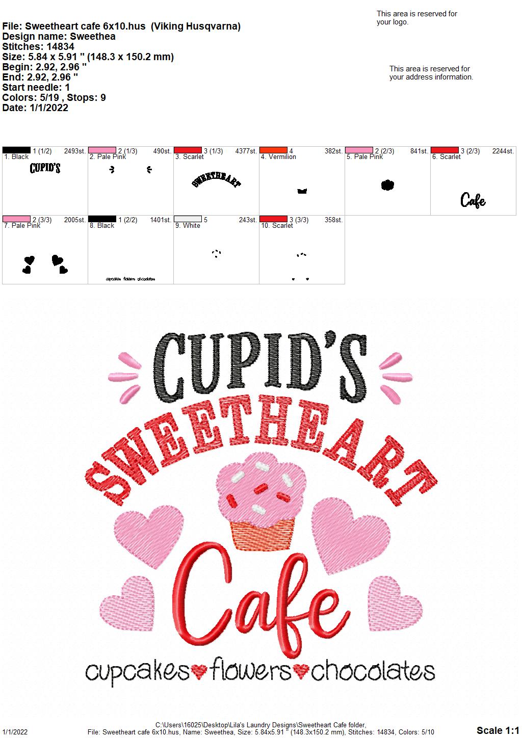 Sweetheart Cafe Sketch - 3 sizes- Digital Embroidery Design
